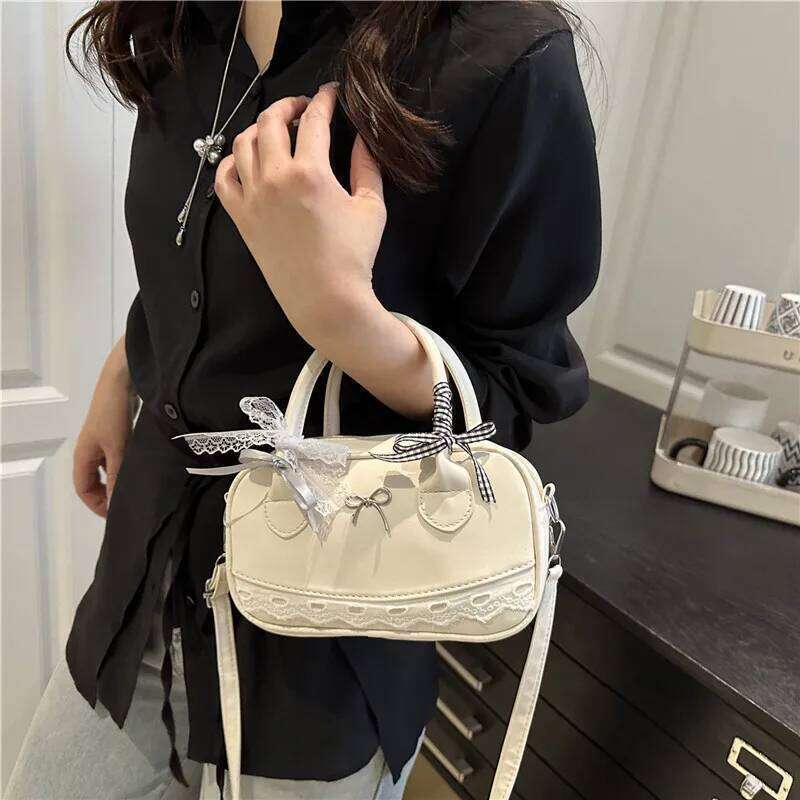Sweet Ribbon Boston Shoulder Bags for Women Commuter Versatile Ladies Crossbody Bag Solid Color Female Pu Leather Handbags Purse XJ260311
