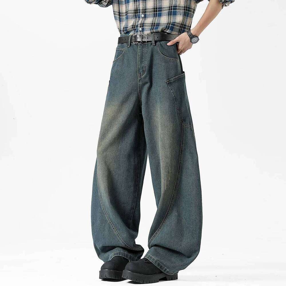 Fashion Men's Bgaay Jeans Nostalgic Vintage American Loose Oversized Denim Trousers Y2k Streetwear Wide-leg Pants Size S-3XL Z260225