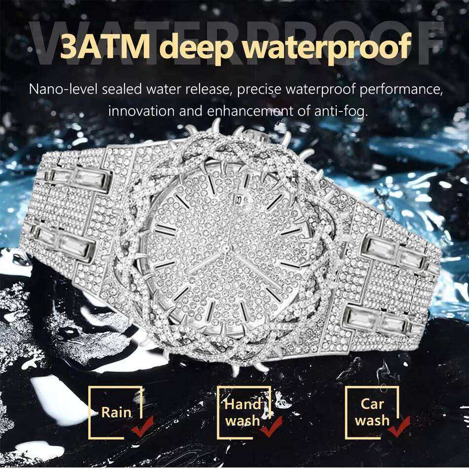 PINTIME Hot Fashion Full Diamond Watches Men Brand Hip Hop lced Qut Bling Jewelry Flower Quartz Wristwatch For Man Dropshipping
