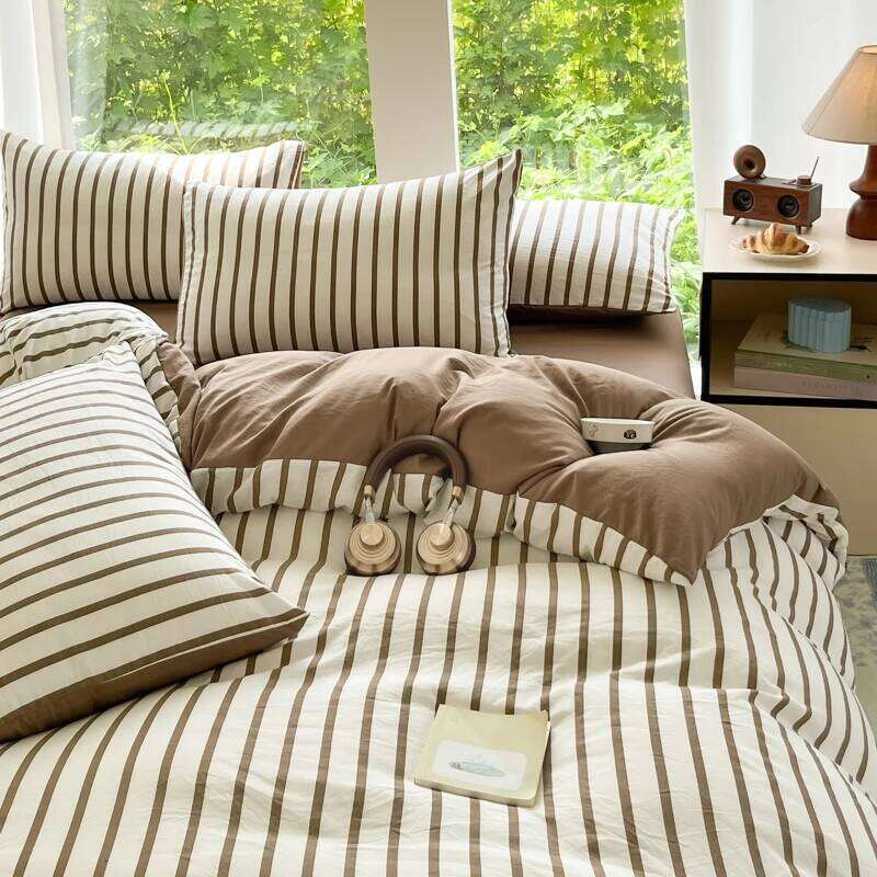 3-piece Two-tone color strip 1* bed cover +2* pillowcase, no filling Soft, comfortable and breathable bedding H260311