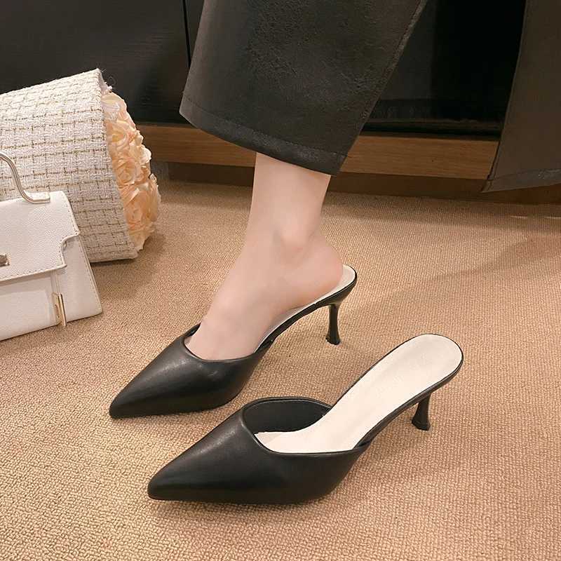 2025 Spring New Leopard Print Women Slipper Pointed Toe Thin Low Heel Sandal Ladies Mules Shoes Zapatos Mujer K260311