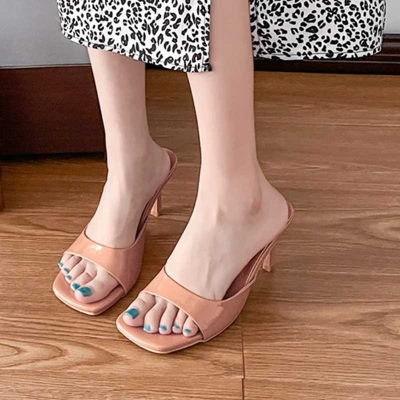 New Summer New Slippers Women Trend Sexy Large Square Toe Thin Heels Shoes Ladies Casual Slippers Heel Zapatos K260311