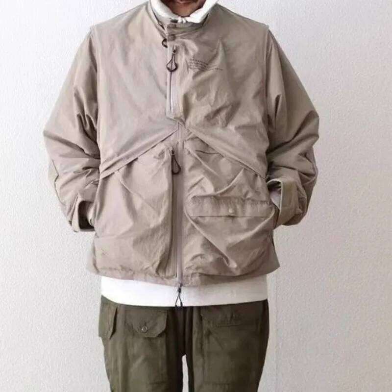 Self Owned Brand Detachable Sleeve Vest Jacket Japanese Retro Multi Pocket Waterproof Coat for Men and Women 26H0311