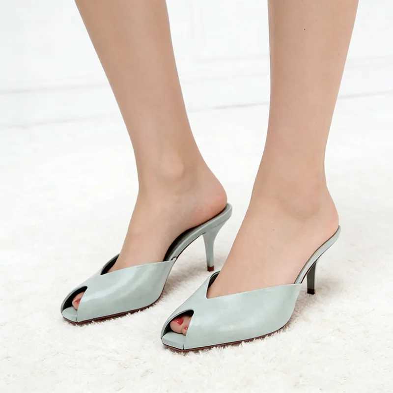 Sexy Peep Toe Design High Heel Women High Quality Patent Leather Thin Heel Slide Sandals FAshion Party Dress Shoe K260311