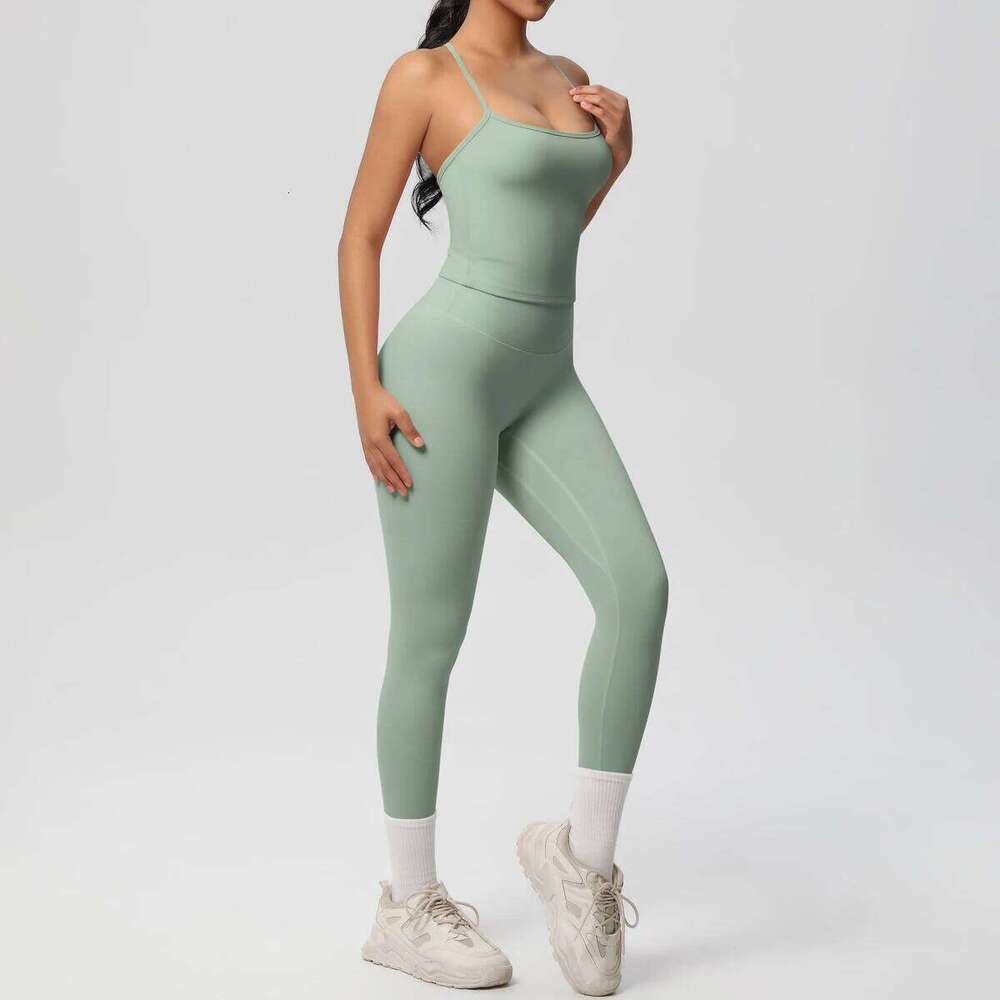 Halter Yoga Top Set Fitness Suit Training Sleeveless Sport Gym Tops Crossover Sports Underwear Tummy Control Slimming 26H0311