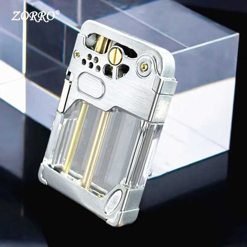 Armor Wind and Fire Wheel Transparent Oil Tank High end One click Launch Ignition Windproof Fuel Oil Lighter Safety Lock N260311