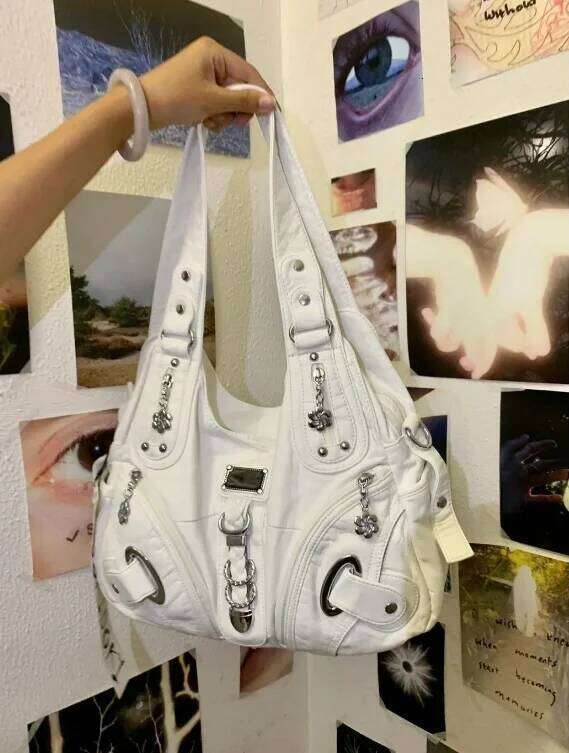 JIAERDI Vintage White Large Capacity Handbag Women High Street Leather Pocket Y2k Shoulder Bags Ladies Retro Purse Bagutte Bag XJ260311