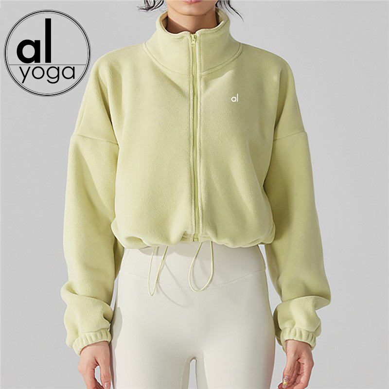 American winter yoga sports jacket with stand up collar loose long sleeves and warm fleece yoga top jacket