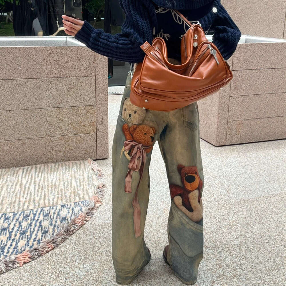 Women S Baggy Jeans Print Graphic Denim Pants Harajuku Cowboy Tie Dye High Street Tide Stylish Design New MAKOUFEI