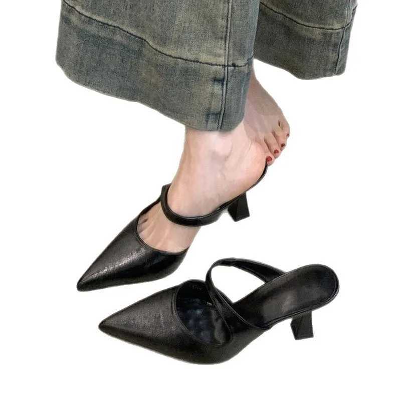 Large Size 42 French High-heeled Sandals Slippers Shoes for Women 2026 New Pointed Shallow Toe Thin Heel Slippers K260311