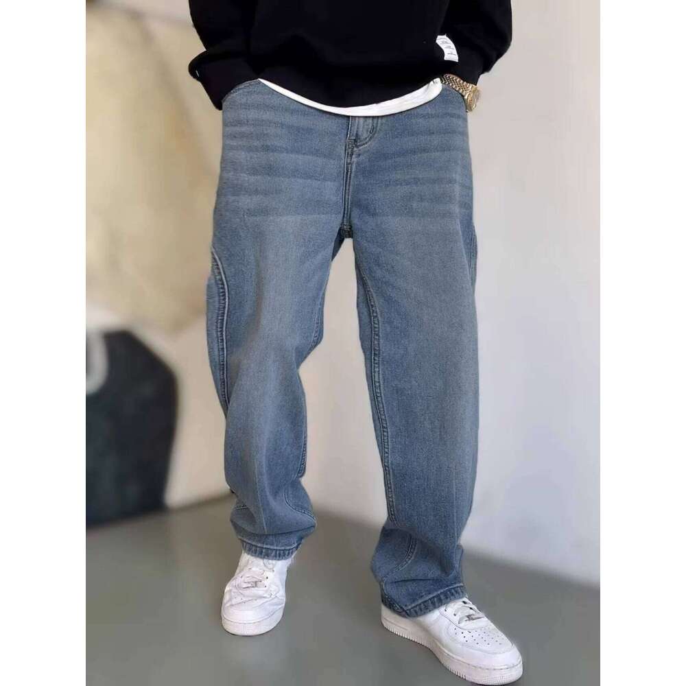 Straight Leg Jeans Blue Washed Men's Urban Pants with Claw Scratch Details for Modern Street Style Z260225