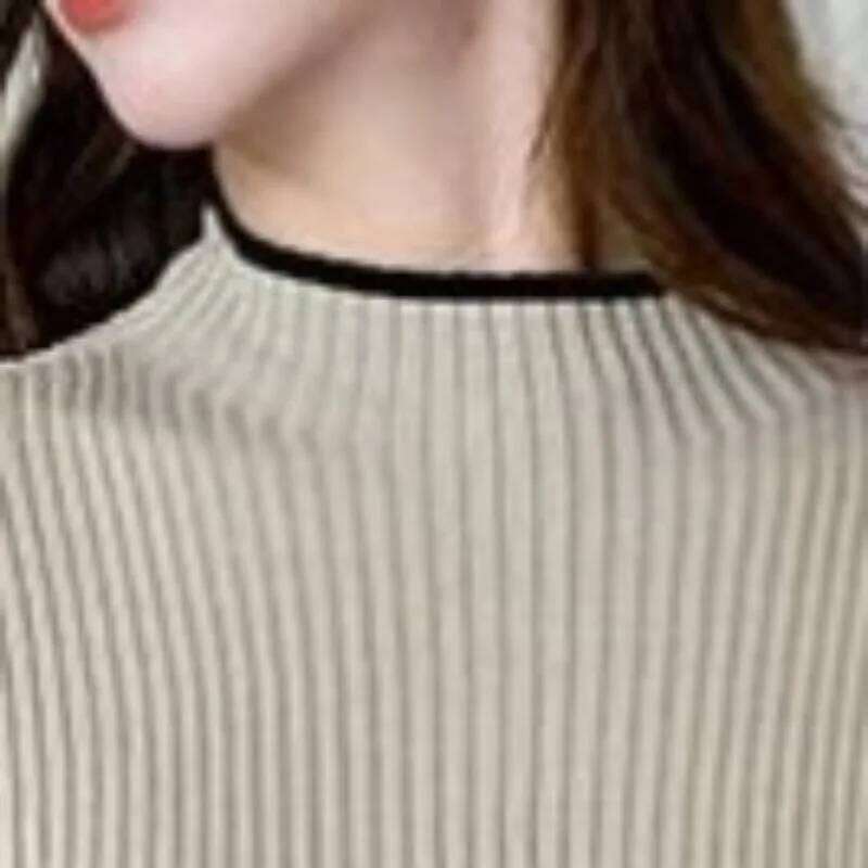 Women's 2024 Autumn and Winter Fashion Sweater Spliced Neck Contrast Pit Strap Waist Slimming Long Sleeve Knitted Casual Dress Z260311
