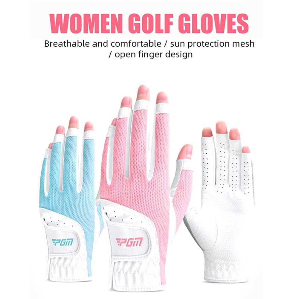 PGM Womens Open Finger Gloves Adjustables Breathable Mesh PU Sunscreen Finger Cover s Accessories For s Lovers M260311