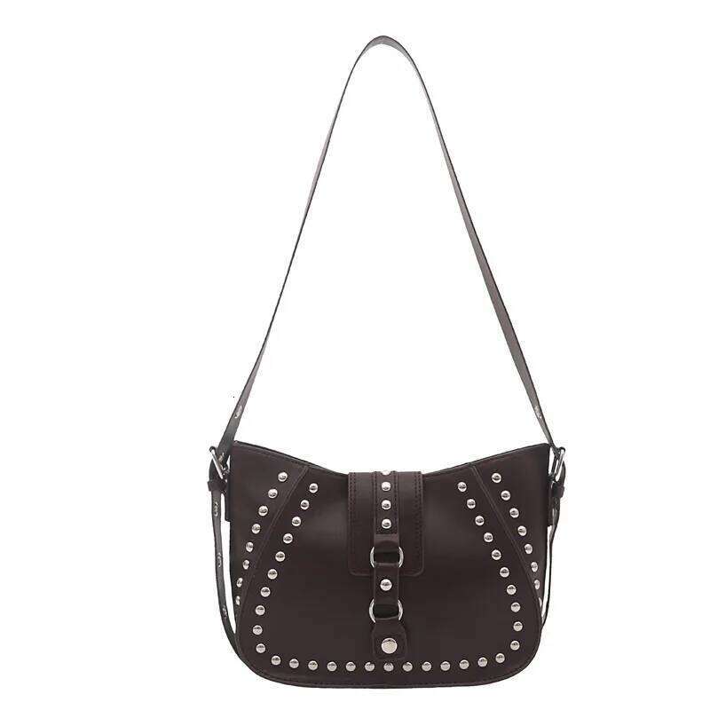 Vintage Rivet Thread Design Shoulder Bags for Women Versatile Ladies Pu Leather Crossbody Bag Solid Color Female Handbags Zipper XJ260311