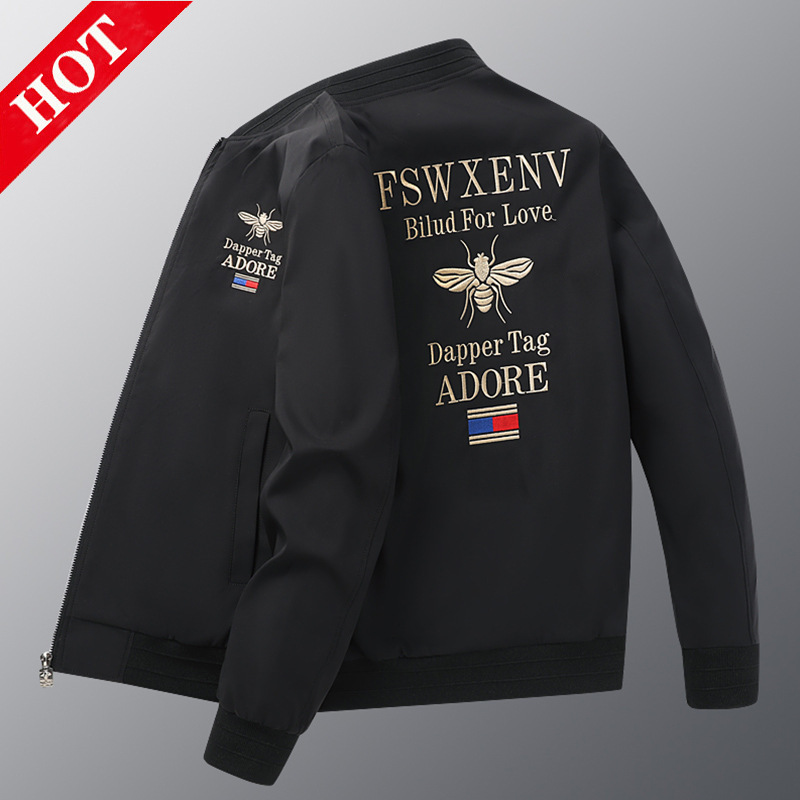 2026 Trendy Brand High End White Little Bee Embroidered Jacket Men's Casual Trendy Handsome Baseball Jacket Designer Light Luxury Jacket