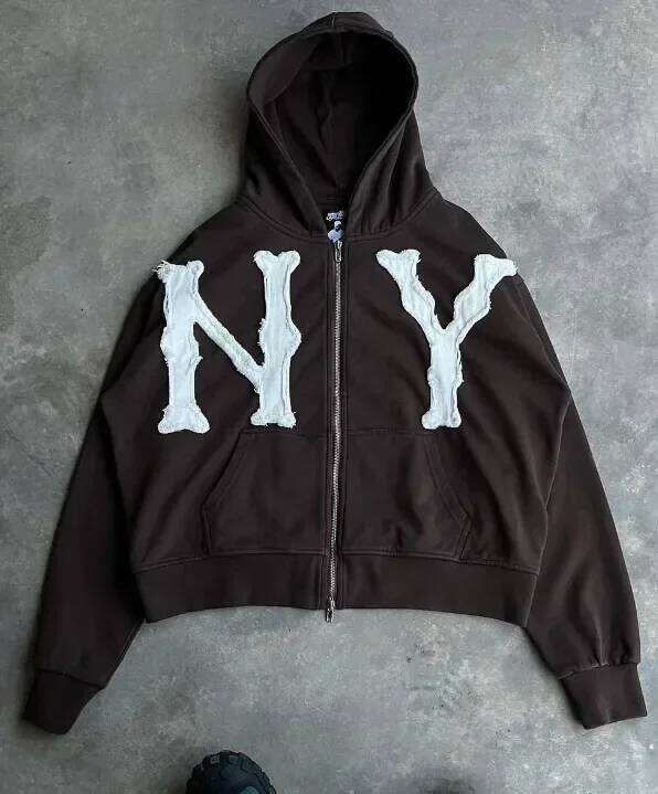European and American Trendy Brand Fashion Jacket Letter Embroidered Oversized Hoodie Men Y2k Harajuku Retro Zipper Sweatshirt 26H0311