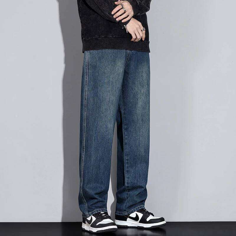 KSTUN 2025 Fleece For Men Wide Leg Jeans Warmer Thicken Men's Baggy Pants Loose Fitness Full Length Trousers Elastic Waist Z260225