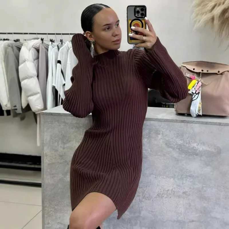 2025 Autumn Knitting Women Dress Short O-neck Keep Warm Hip Package Sweater Dresses Female Winter Casual Trendy Ladies Clothes M260311