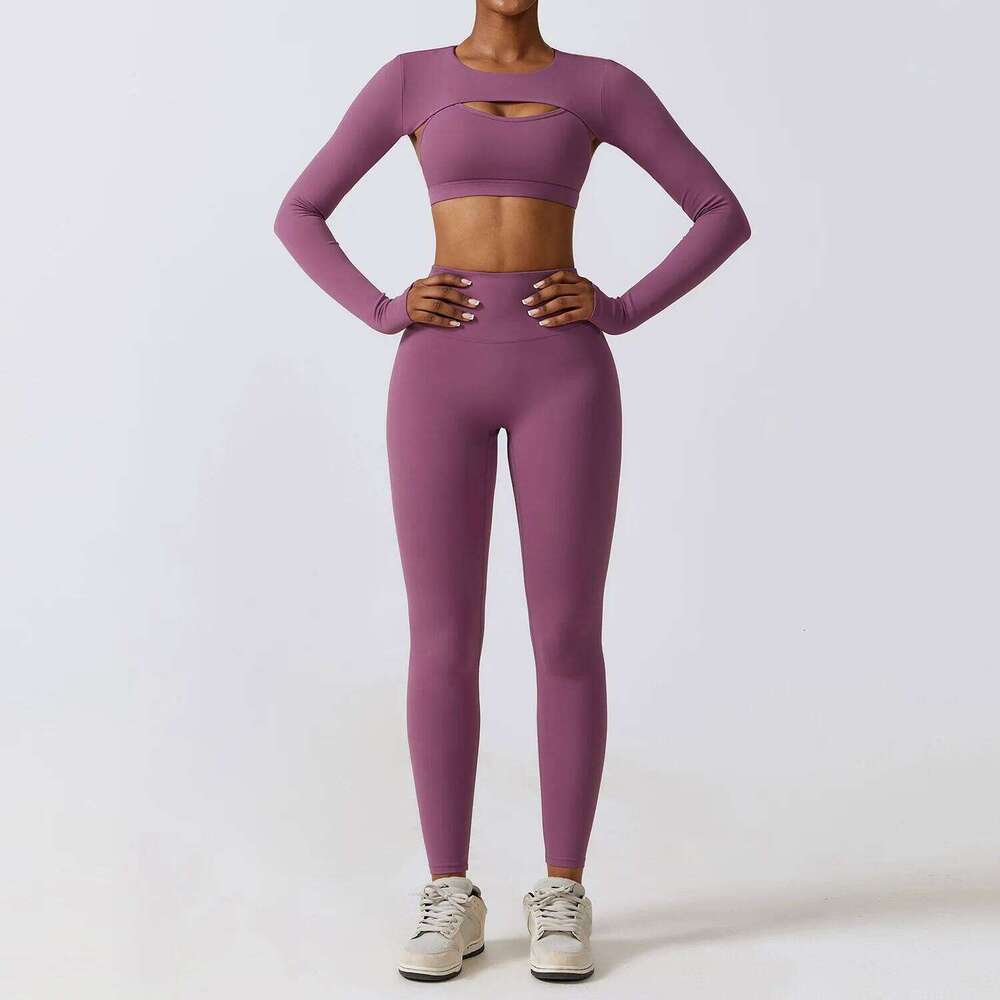 Sportswear Set Women's Workout Clothes Athletic Wear Sports Gym Legging Seamless Fitness Bra Crop Top Long Sleeve Yoga Suit 26H0311