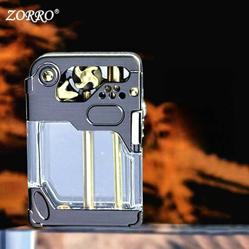 Armor Wind and Fire Wheel Transparent Oil Tank High end One click Launch Ignition Windproof Fuel Oil Lighter Safety Lock N260311