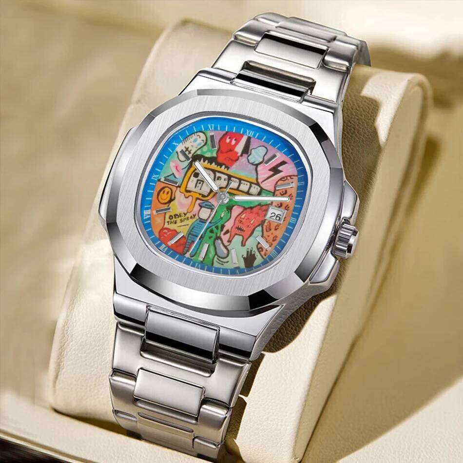 2025 New Square Men's Abstract Art Dial Trendy Retro Niche Luxury Gift Silver Black Gold Quartz Watch Street Style