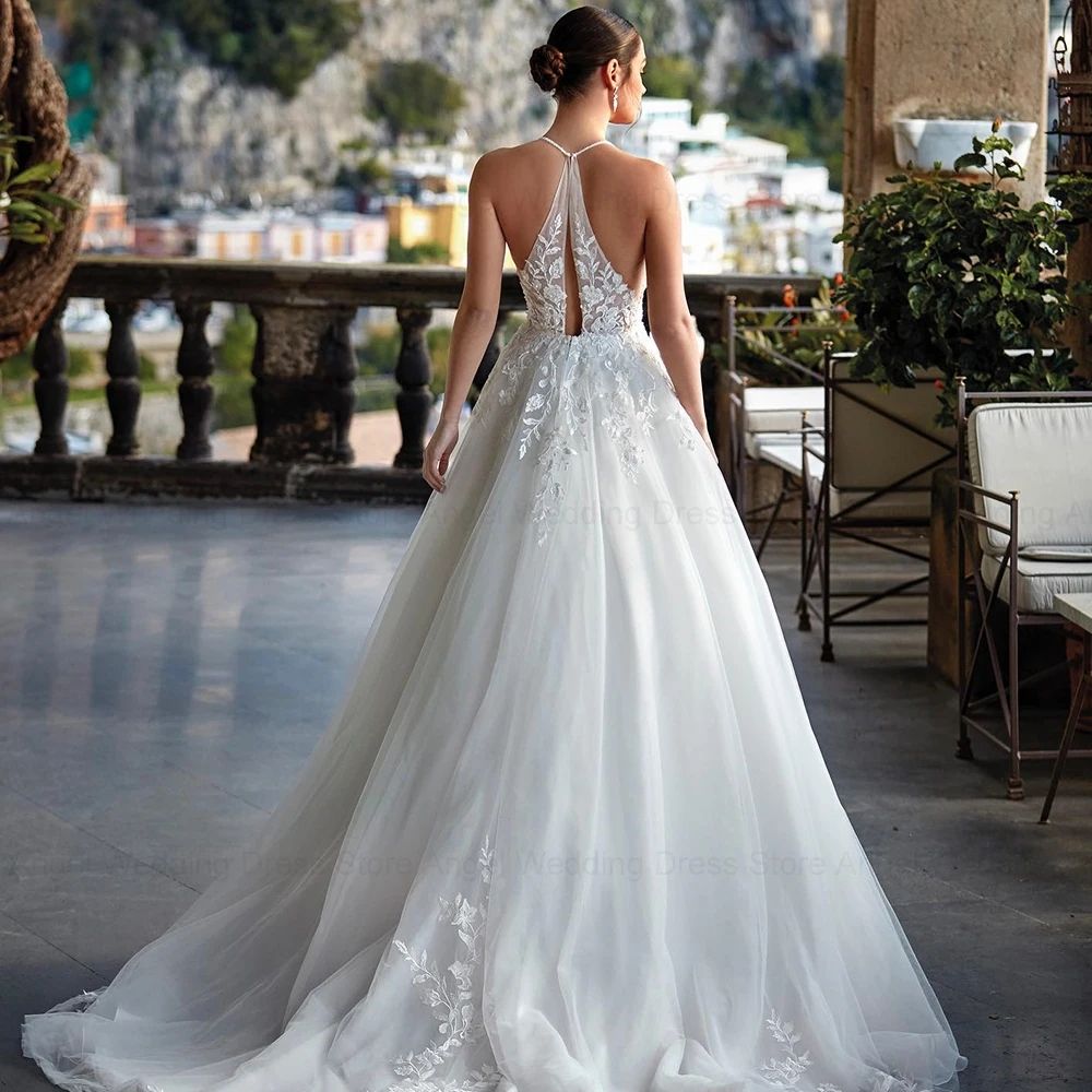 2026 Elegant A-Line Wedding Dress Sweetherat Backless Straps Beads Lace Appliques Women Tulle Bride Bridal Gowns Vestidos De Novia