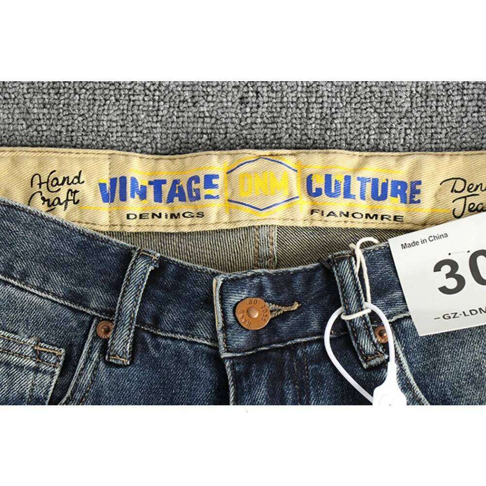 Embroidery embellished white to do old American vintage jeans men slim small straight leg fashion all-match youth pants Z260225