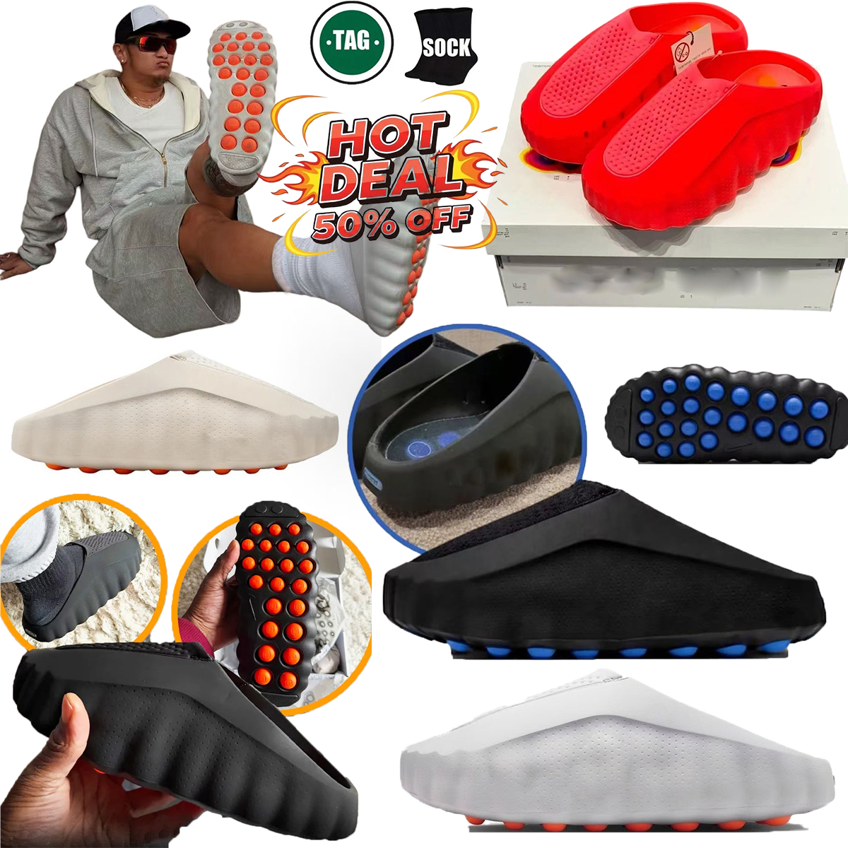 Designer Mind 001 002 Slippers Running Performance Slides Men Women Black Chrome Light Bone Smoke Grey Violet Ore Khaki Solar Red sneakers