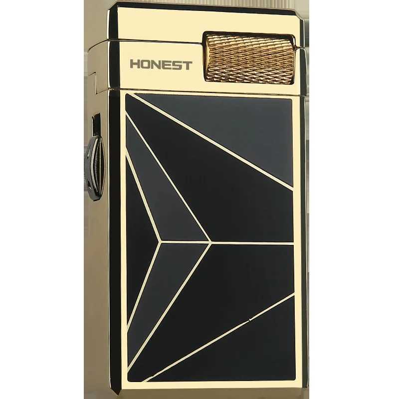 HONEST Double Happiness Metal Cigar Cutter Dual Fire Direct Lighter Personalized Windproof Visible Gas Chamber Cigarette Lighter N260311