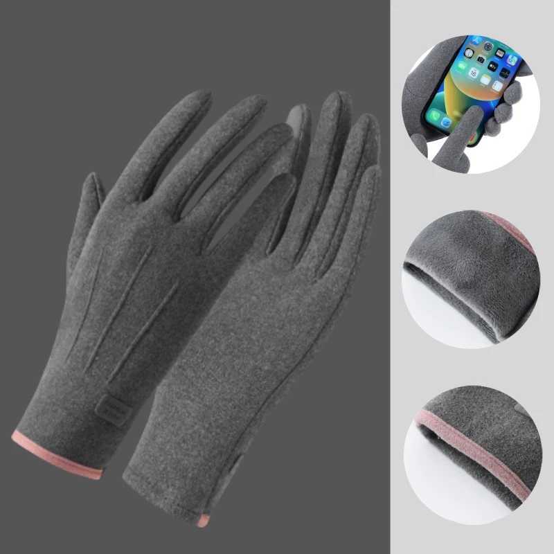 Women Winter Thick Plush Gloves Fashion Warm Suede Outdoor Guantes Lady Touchscreen Driving Gloves Sports Cycling Mittens M260311