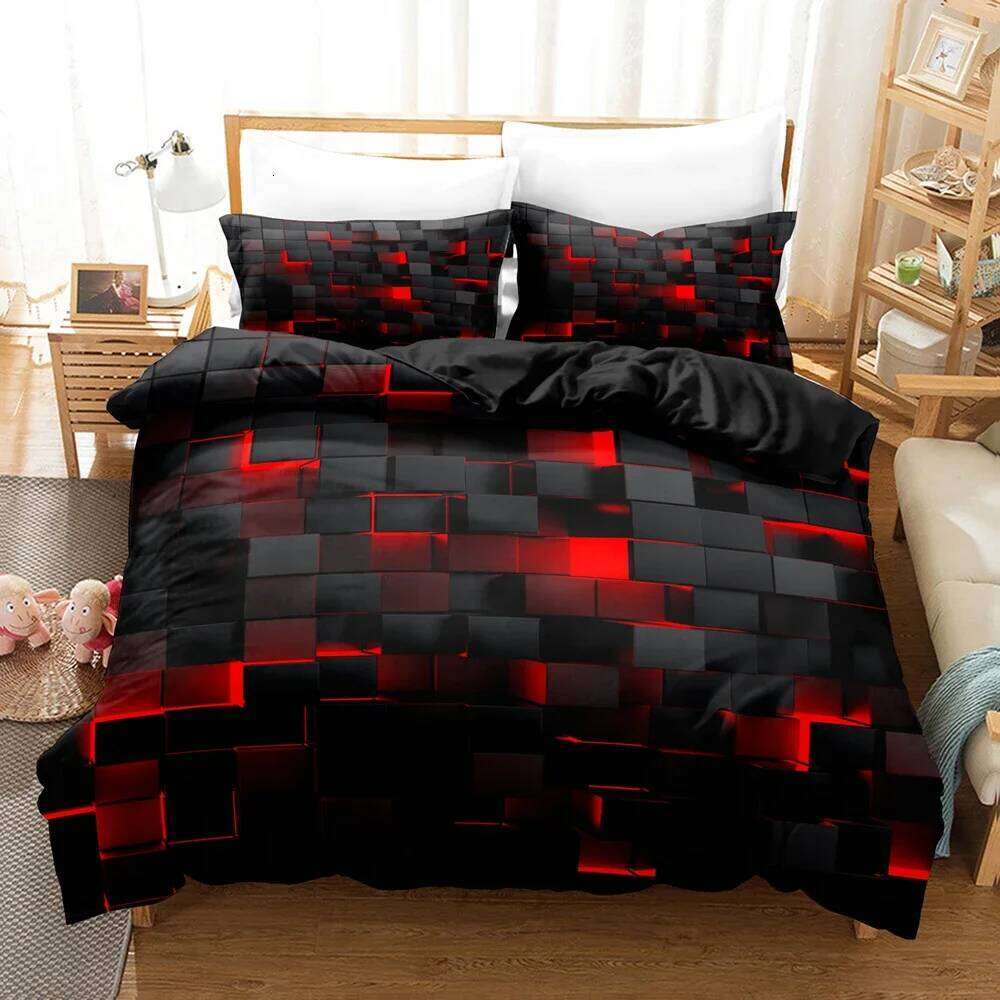 3pcs 1xDuvet + 2xPillowcase Without Core Red Grid Print Bedding Set Comfortable Duvet Cover For Bedroom H260311