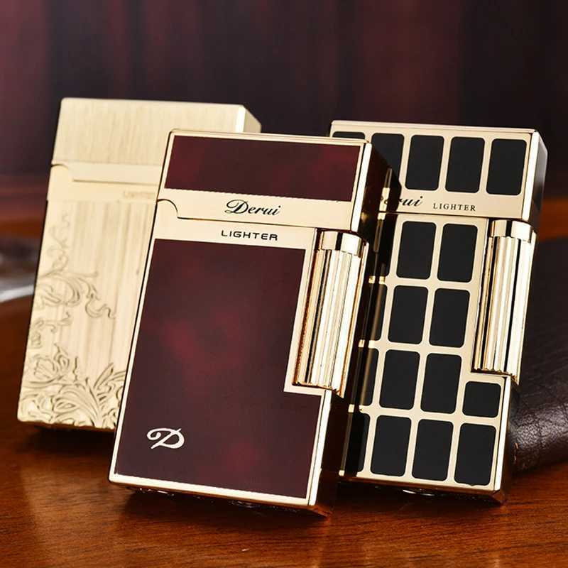 DERUI premium steel-tone side-sliding gas lighter metal grinding wheel classic business men high-end gift butane gas lighter N260311