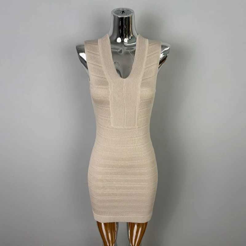 2026 French Style V-Neck Knitted Dresses Sexy Slim Fit Spring Summer Retro Womens Frock Solid Sleeveless Bodycon Mini Dress M260311