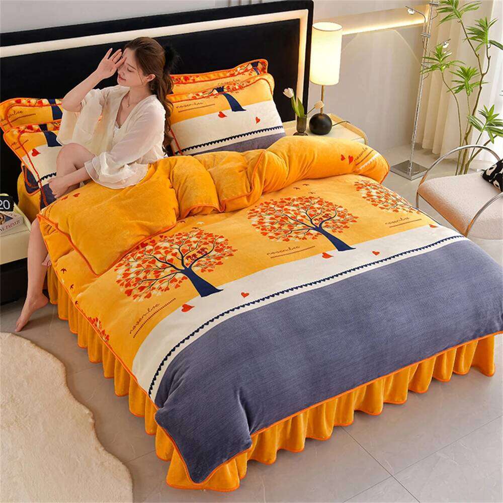 Light Milk Four-Piece Set Winter Thickened Quilt Warm Fleece Anti-static Duvet Cover Bed Sheet Bedding Sets H260311