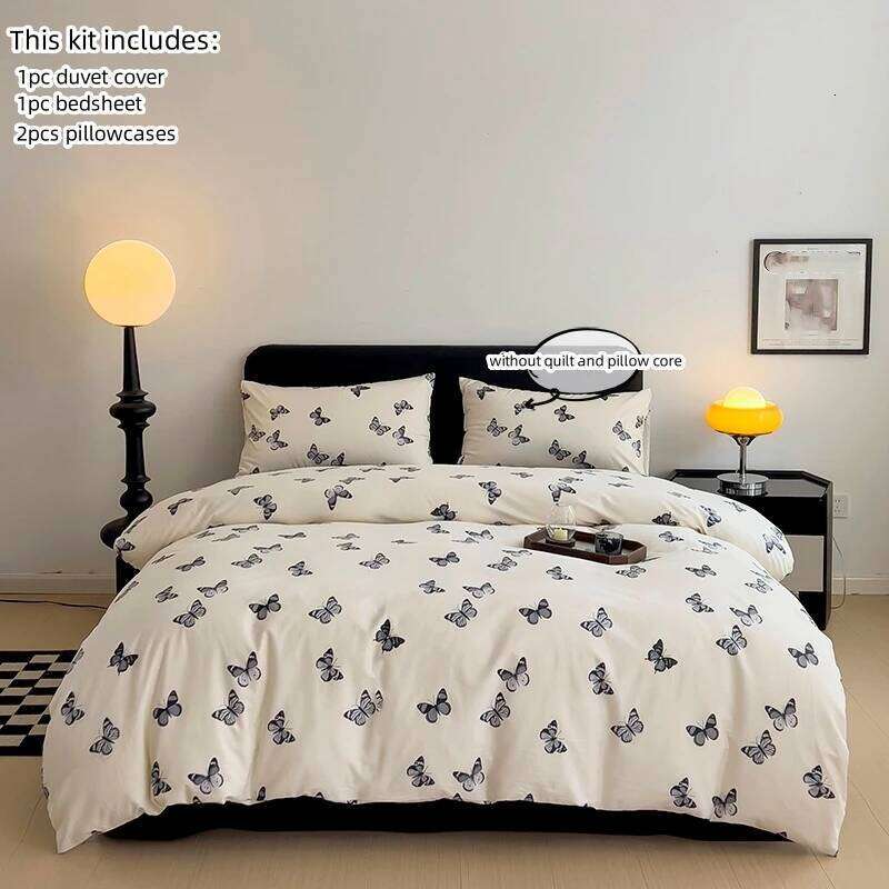 3pcs 100% Cotton Duvet Set 1*Duvet Cover + 2*Pillowcase, Without Core, black butterfly Bedding Set, Soft Comfortable H260311