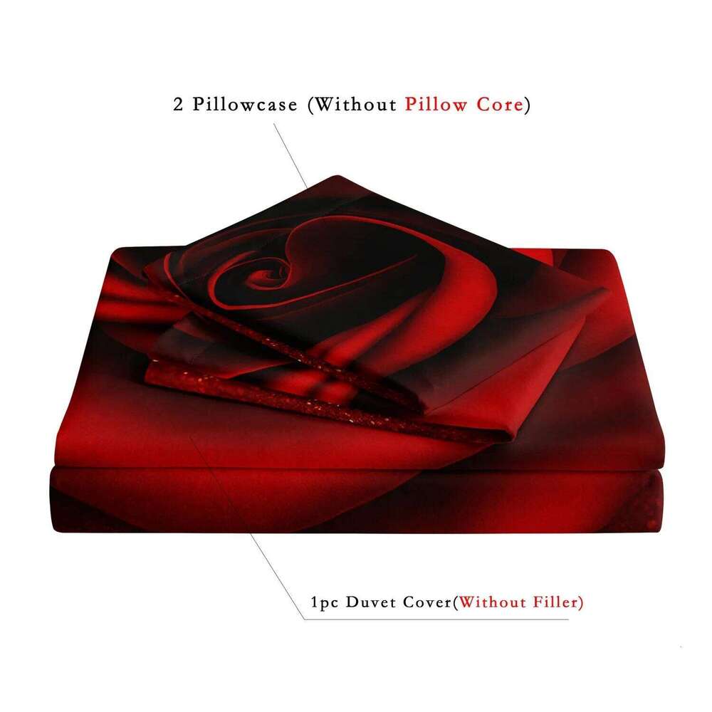 3pcs Romantic Red Rose Love Floral Set Christmas Valentine'S Day Gifts1 Duvet Cover And 2 Pillowcases H260311