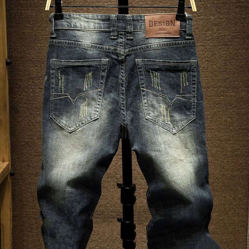 Mens Denim Pants Slim Fit Retro Stretch 2024 Spring and Autumn Trousers for Man Streetwear Moto Biker Jeans High Quality Z260225