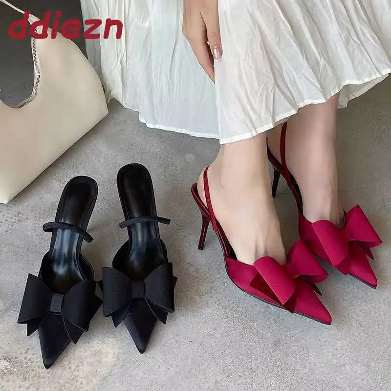 Fashion Butterfly-Knot Ladies Heels Sandals Shoes Female Pointed Toe Footwear Elegant Women Heeled Sandals Shoes Big Size 43 K260311