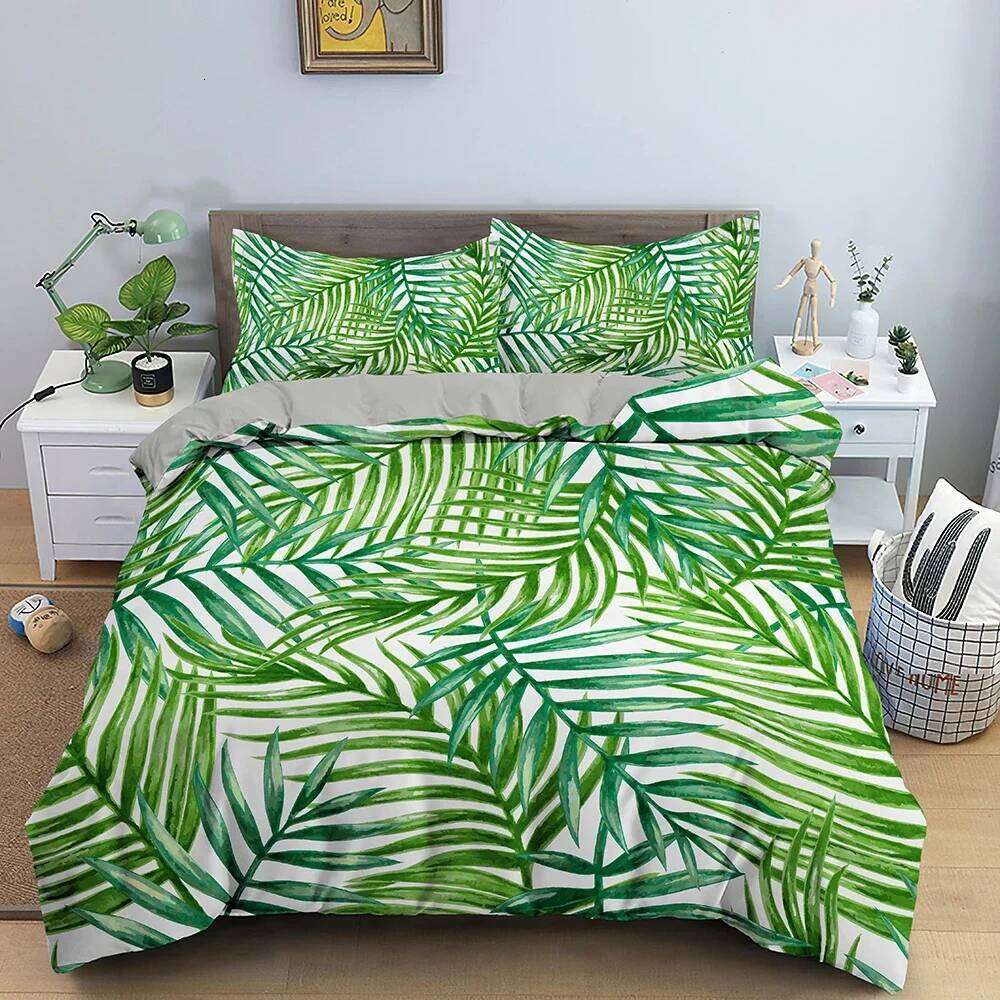 Tropical Plant Bedding Set Green Leaves Duvet with Zipper Closure Comforter Queen King Full Polyester Quilt Cover H260311 - view 5