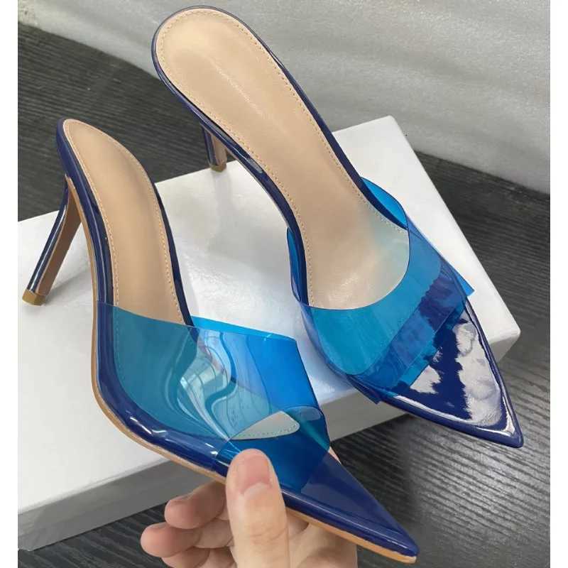 Fashion New Summer Womens High-heeled Sandals Simple Transparent High-heeled Stiletto Pointed Open-toed Mules K260311