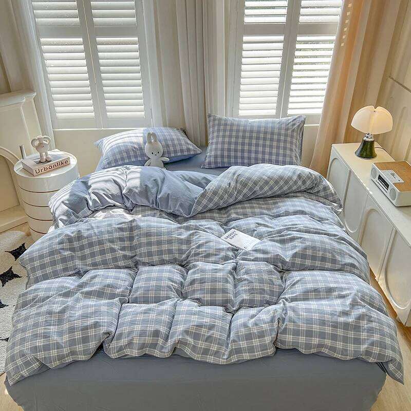 2026 New Lattice Duvet Cover with Sheet Pillowcases No Filling Warm Bed Linen Twin Full Queen Size Grid Home Bedding Set H260311