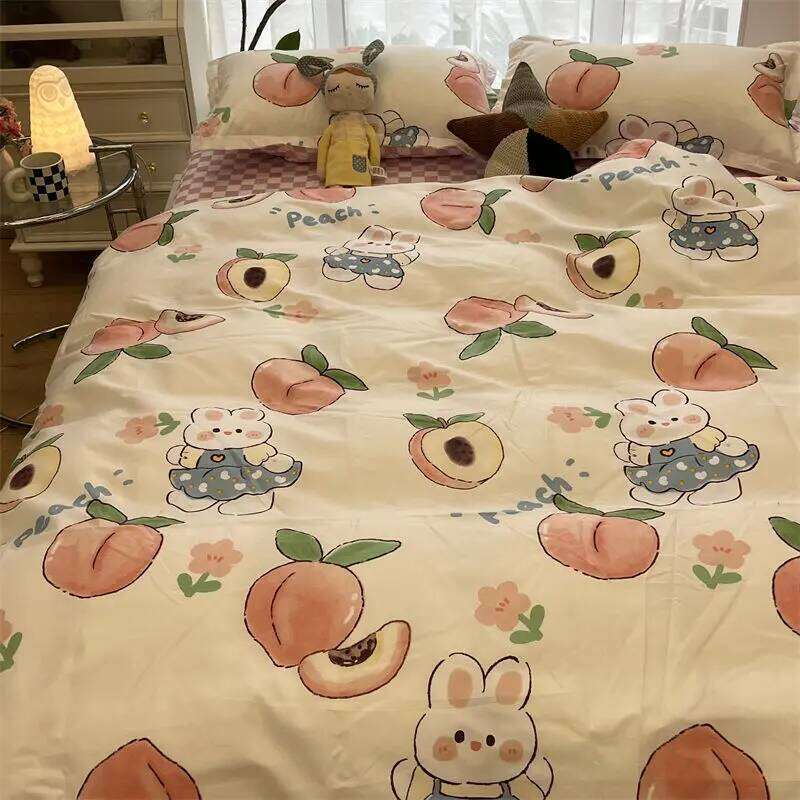 Cute Rabbit Bedding Set Flat Sheet Duvet Cover Pillowcases Single Double Queen Size Bed Linen Boys Girls Home Textile H260311