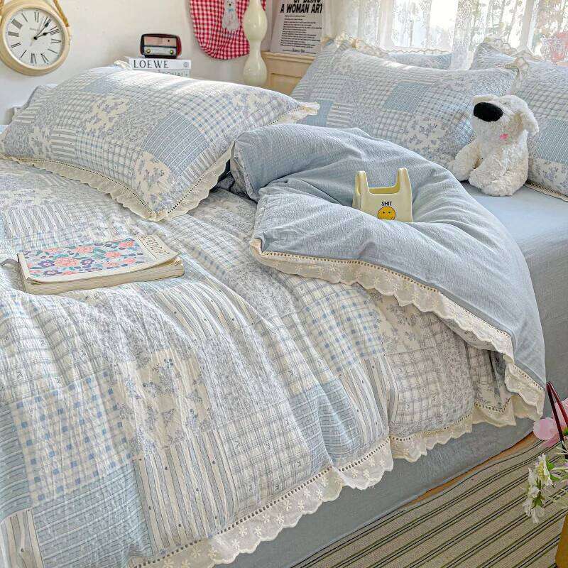 2025 new small fresh printing French lace double four-piece bedding wrinkled yarn student three-piece set H260311