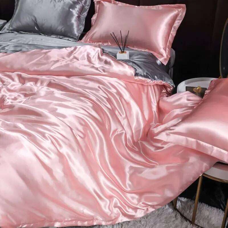 Ice Silk Bedding Satin Silky Duvet Set With Pillowcase High-end Home Textiles Solid Color Bed Cover Sets H260311