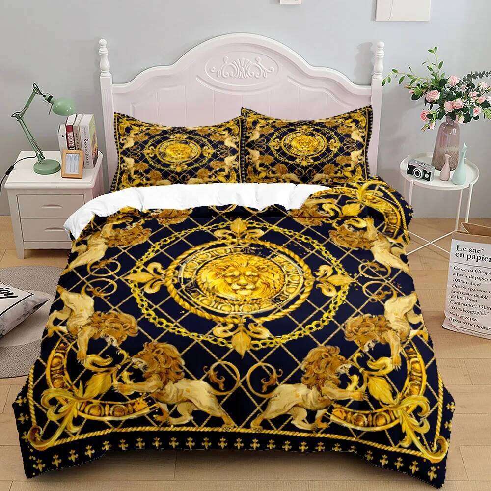 Baroque Pattern Bedding Set Golden Duvet Twin Double Queen King Size Comforter cover set for Gift Bed Linen H260311