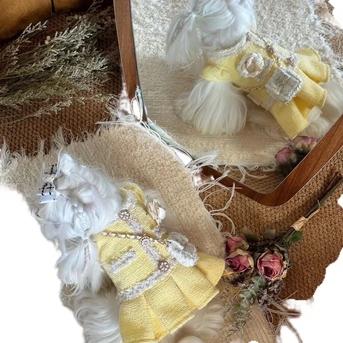 Luxury Pearl Magnolia Design High-End Custom Pet Dress Set Winter Clothes Suit For Small Dog Z251223