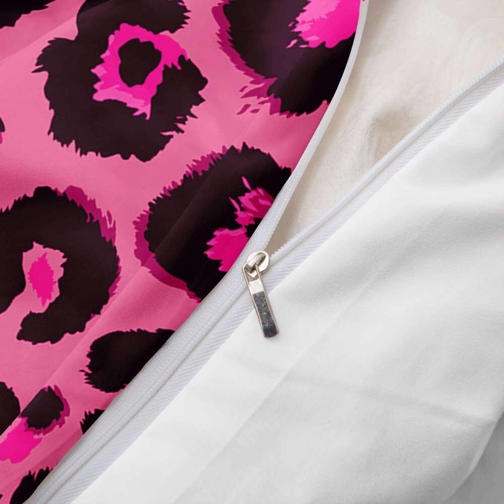 3pcs pink black leopard print Duvet set, fashionable and trendy three-piece bedding set,1*Duvet Cover + 2*Pillowcases H260311