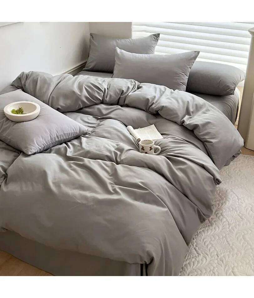 Solid Bed Linen Cotton Bedding Set with Sheet Duvet Cover Pillowcase Single Couple Bedsheet King Queen Double Twin Size H260311