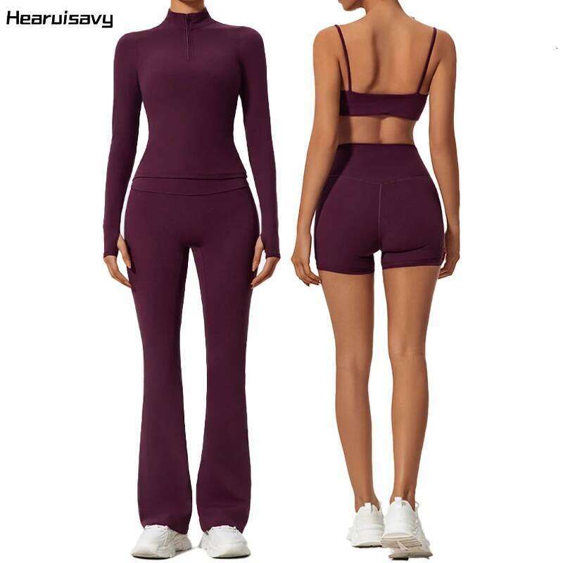 Hearuisavy Long Sleeve Suit Sports Quick-Drying Gym Bra Set Women Short Tracksuit Running Workout Yoga Clothes 26H0311