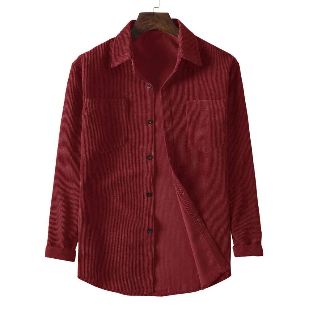 Men's casual long-sleeved corduroy solid color lapel shirt 26Y0311
